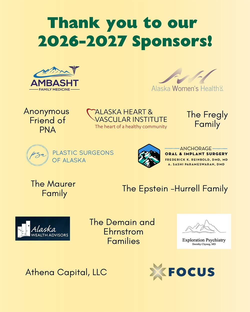 Pacific Northern Academy, Annual Fundraiser, Sponsors